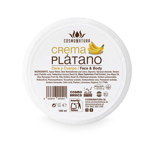 Crema de plátano y aloe vera100% cara y cuerpo