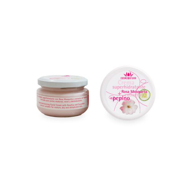 Crema facial superhidratante con rosa mosqueta, pepino y aloe vera piel seca